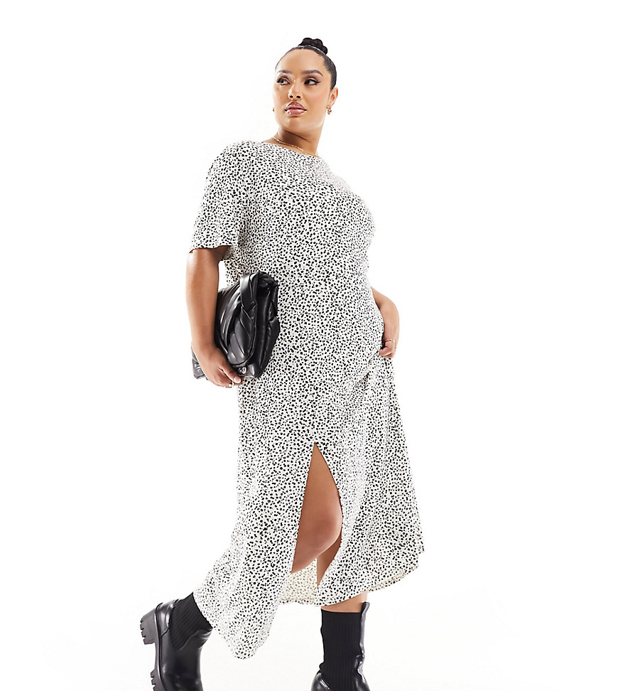 Mango curve t-shirt dress in black and white print-Brown