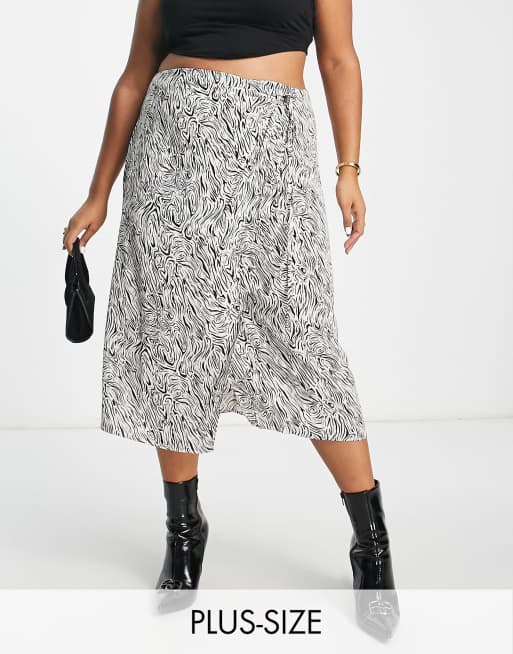 Mango Curve tie detail midi skirt in animal print