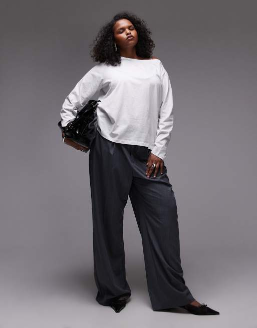 Mango Curve - Top met boothals en lange mouwen in wit
