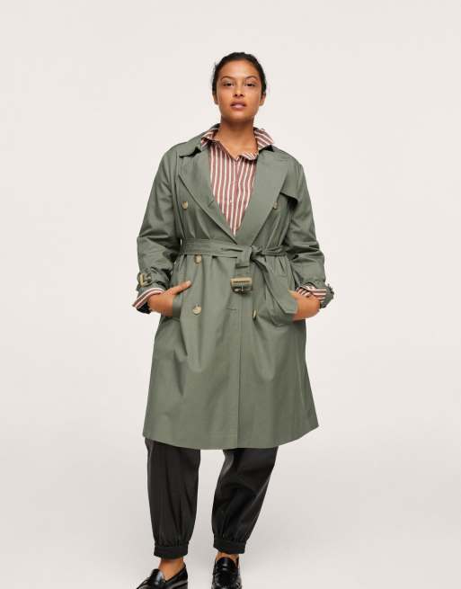 Mango Curve trench coat in khaki ASOS