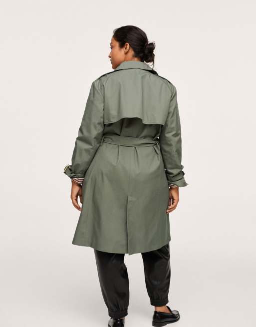 Mango Curve trench coat in khaki ASOS