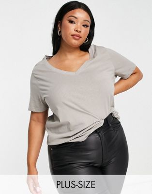 Mango Curve v neck t-shirt in taupe