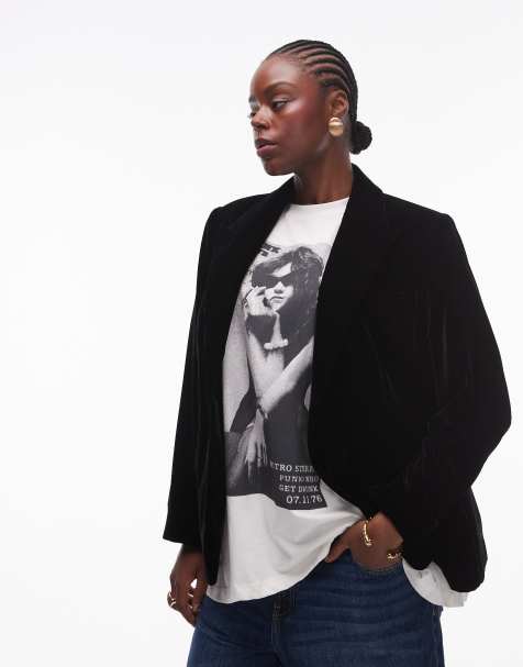 Mango curve velvet blazer in black - view 1