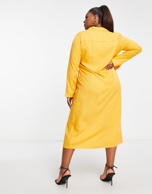 Mango Curve - Vestito camicia midi con nodo sul davanti arancione acceso, 2 di 4