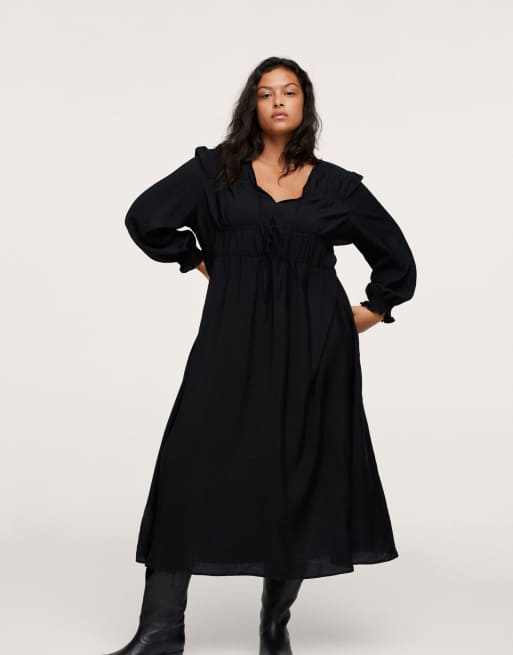 Mango Curve - Vestito midi a maniche lunghe nero