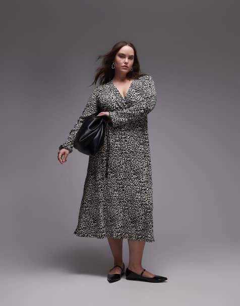 Mango Curve – Vit, leopardmönstrad midiklänning - view 1