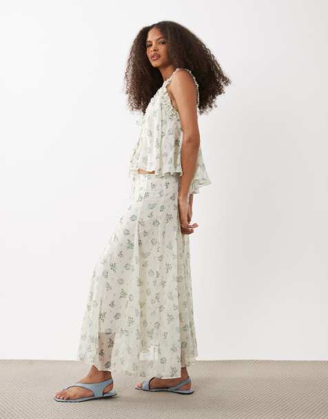 Mango Cushed seam detail maxi skirt in ditsy floral print - part of a set - view 1