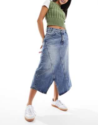 Mango Cut About Denim Skirt In Blue