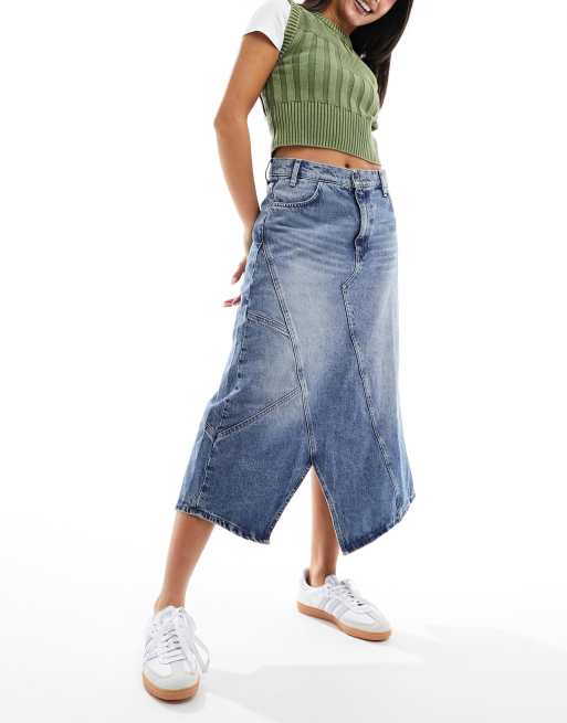 Mango cut about denim skirt in blue