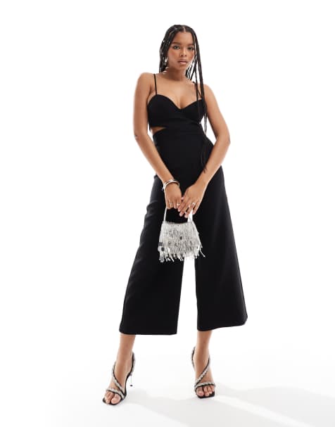 Mango cut out cami jumpsuit in black - view 1