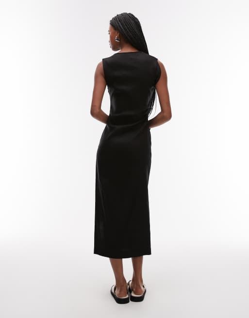 Mango cut out shoulder midi dress in black | ASOS