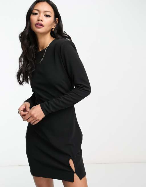 Long sleeve black dress with clearance slit