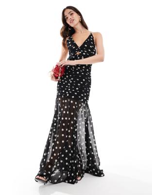 Shop Mango cut out spot print maxi dress in black Online – Trendy & Affordable Fashion