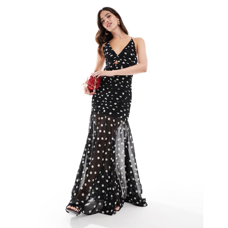 Mango cut out spot print maxi dress in black | ASOS