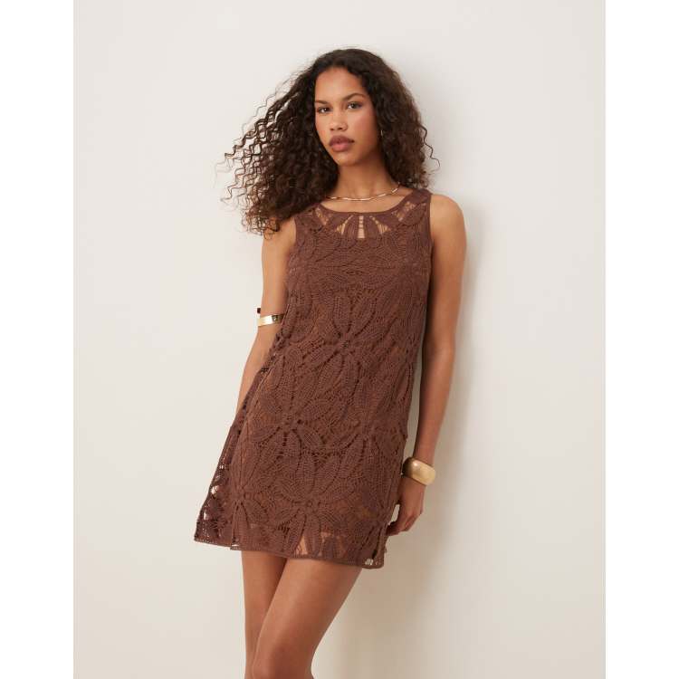 chocolate brown crochet dress Suvi Crochet T-shirt Dress main image 0