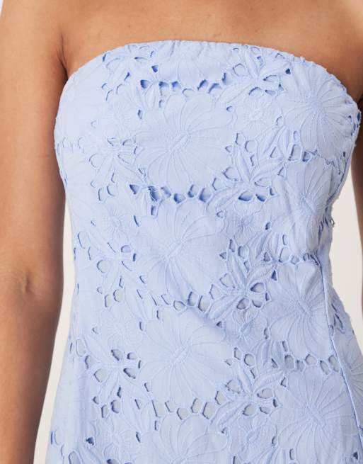 Mango cutwork detailing a line dress in sky blue