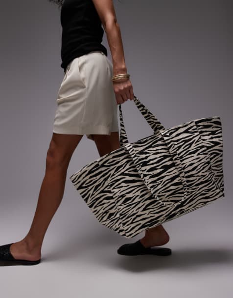 Mango – Czarna duża torba typu tote w zebrę - view 1