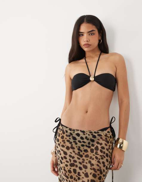 Mango – Czarna góra od bikini z wiązaniem na szyi i złotym akcentem - view 1