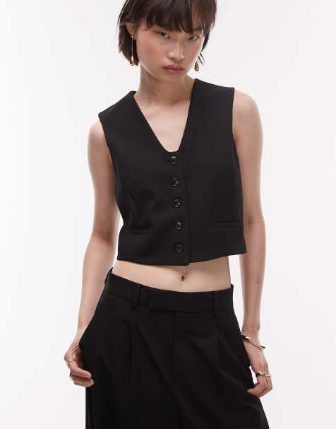 Mango cropped waistcoat co-ord in black