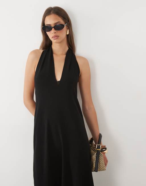 Mango – Czarna lejąca sukienka maxi z dekoltem typu halter, 2 z 4