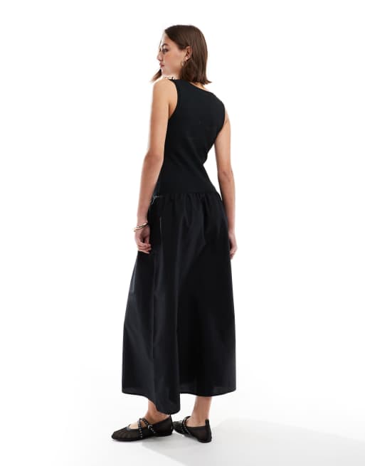 Mango – Czarna letnia sukienka midi z dzianinową górą, 2 z 4