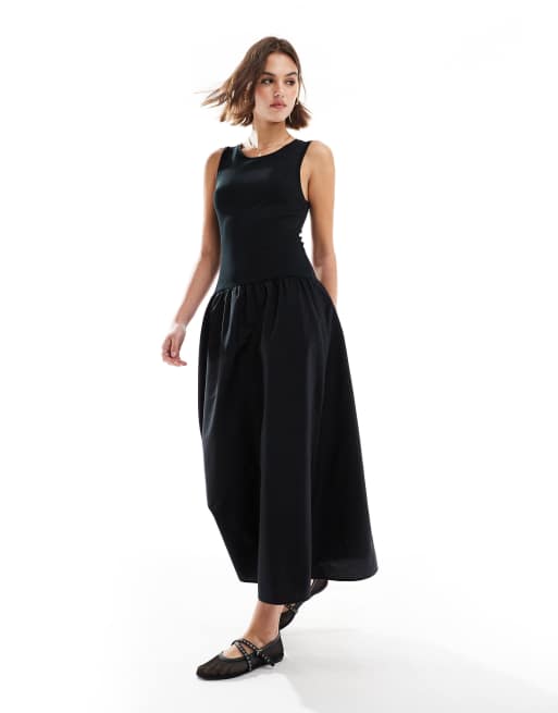 Mango – Czarna letnia sukienka midi z dzianinową górą, 3 z 4