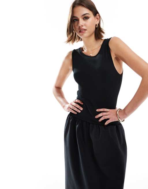 Mango – Czarna letnia sukienka midi z dzianinową górą, 4 z 4