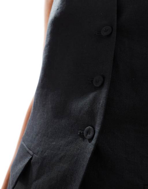 Mango – Czarna lniana kamizelka z dekoltem halter, część zestawu, 4 z 4