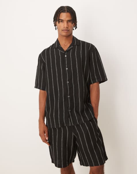 Mango linen shirt in black stripe