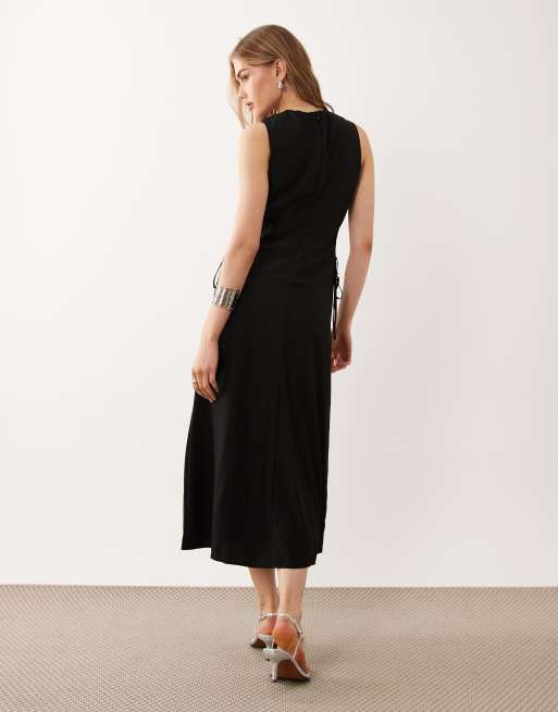 Mango – Czarna sukienka maxi bez rękawów z wycięciem w talii, 4 z 4