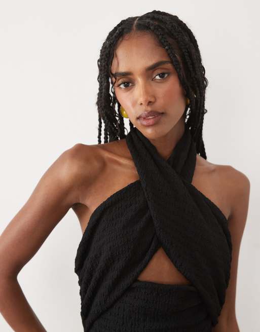 Mango – Czarna sukienka maxi z dekoltem halter, 2 z 4