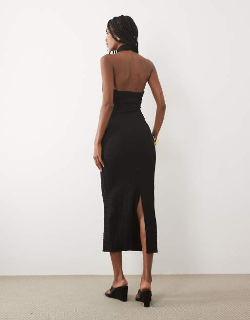 Mango – Czarna sukienka maxi z dekoltem halter, 3 z 4