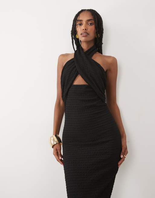 Mango – Czarna sukienka maxi z dekoltem halter, 4 z 4