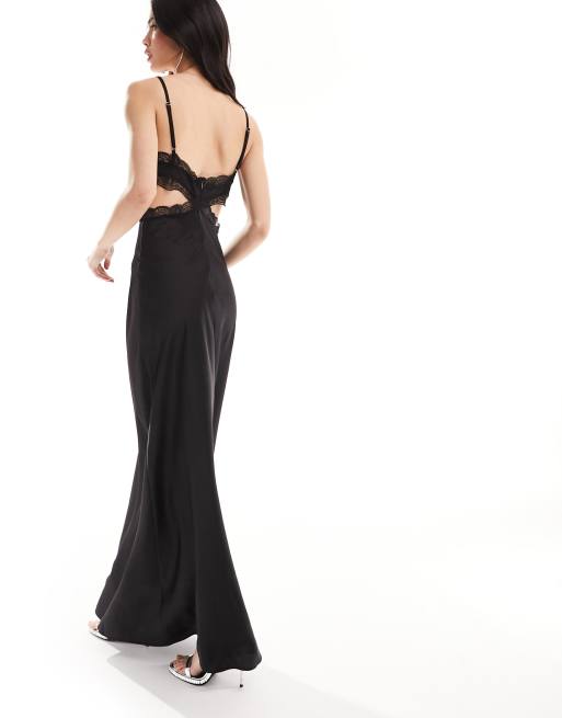 Mango – Czarna sukienka maxi z wycięciami i ozdobną koronką, 4 z 4