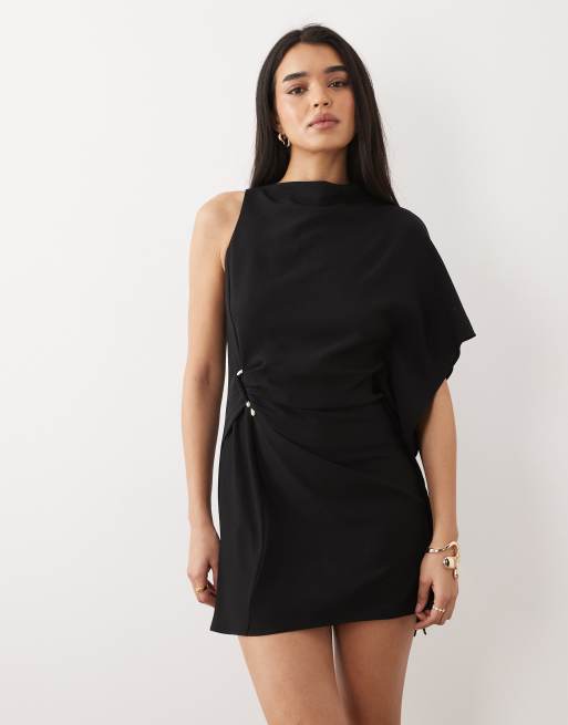 Mango – Czarna sukienka mini na jedno ramię z metalowymi detalami, 2 z 4