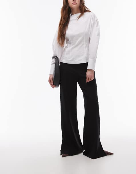 Mango seam front jersey straight trouser in black