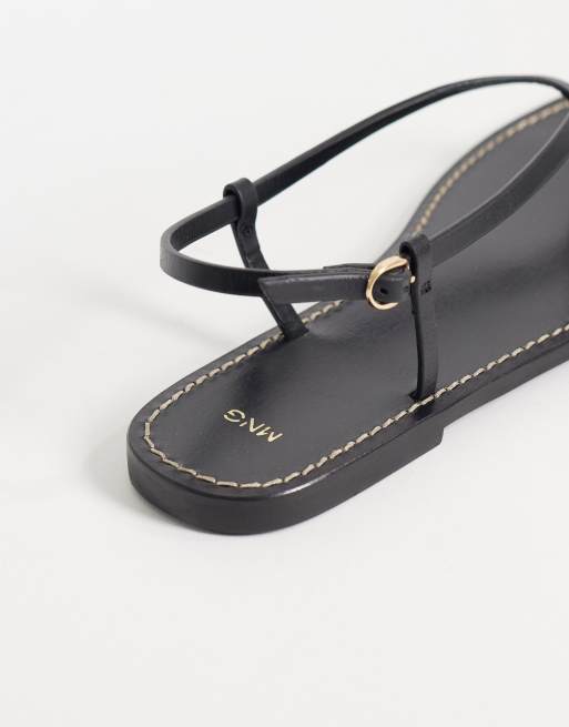 Mango – Czarne płaskie sandały z pasków ze skóry 100%, 4 z 4