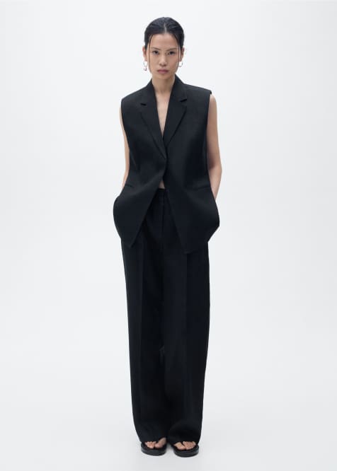 Mango 100% linen straight trouser co-ord in black