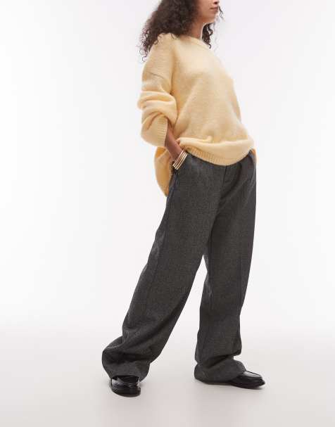 Mango pleat front cotton blend straight leg trouser in black