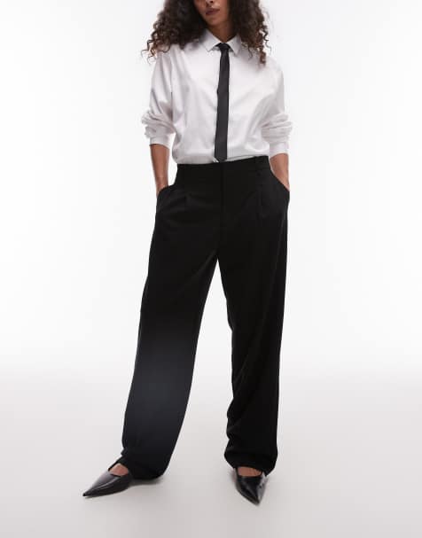 Mango pintuck straight leg tailored trouser in black