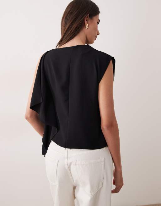 Mango – Czarny asymetryczny top bez rękawów z metalową wstawką, 4 z 4