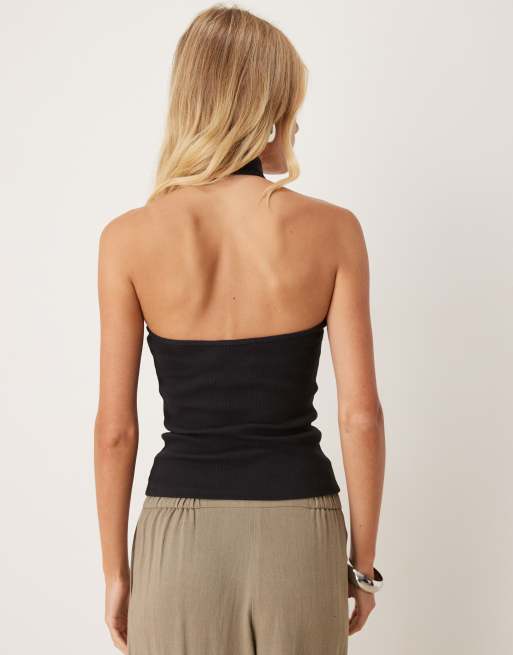 Mango – Czarny bawełniany top o fasonie bokserki z dekoltem halter , 2 z 4
