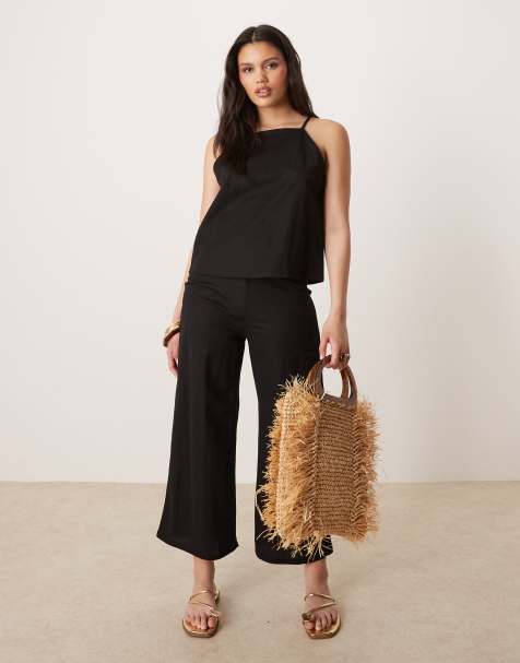 Mango – Czarny luźny zestaw z materiału z dodatkiem lnu - view 1