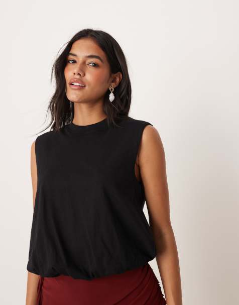 Mango sleeveless bubble hem top in black
