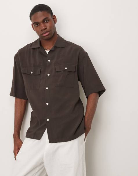 Mango regular fit pocket detail shirt in chocolate