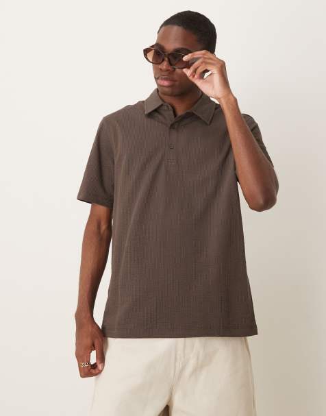 Mango textured polo shirt in chocolate