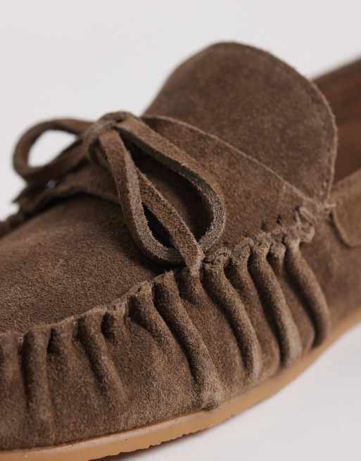 Mango – Czekoladowe loafersy z marszczeniem z zamszu 100%, 2 z 4