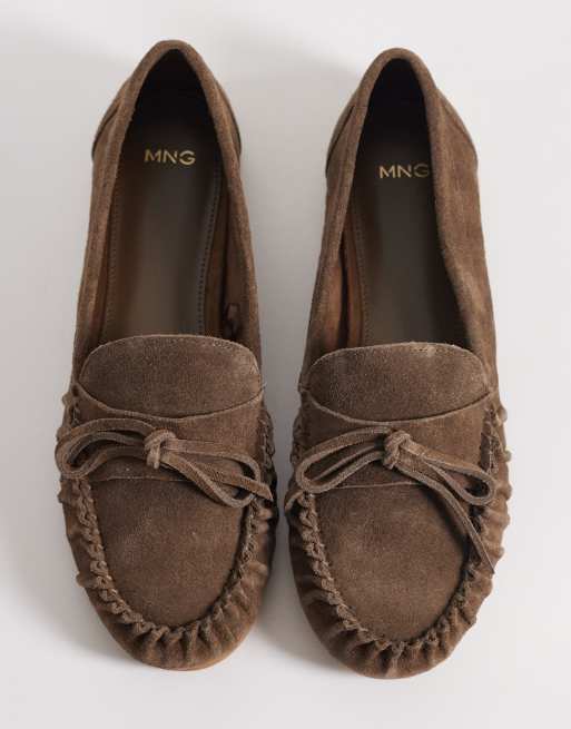 Mango – Czekoladowe loafersy z marszczeniem z zamszu 100%, 3 z 4