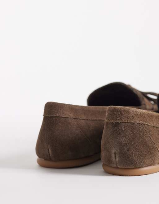 Mango – Czekoladowe loafersy z marszczeniem z zamszu 100%, 4 z 4