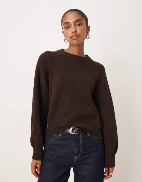Mango crew neck jumper in chocolate brown